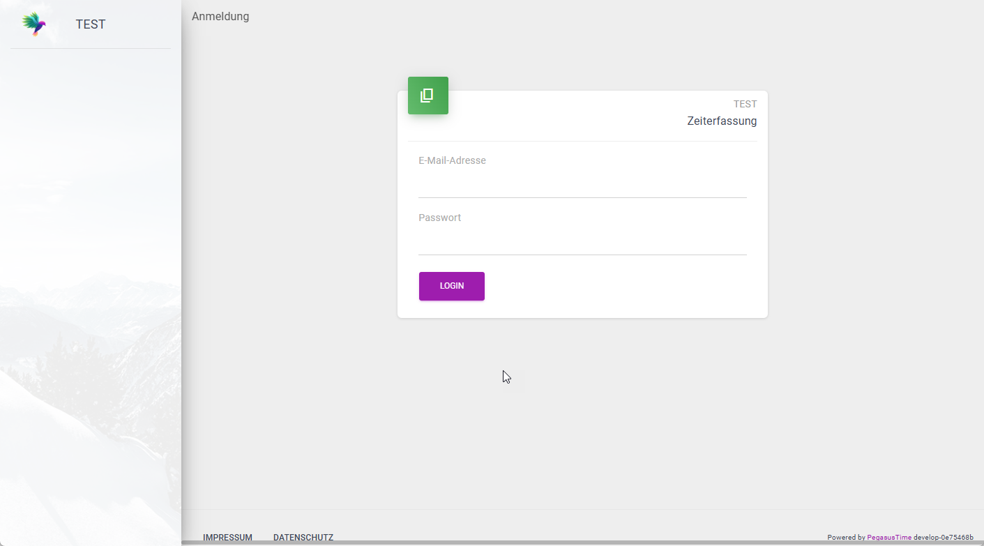 Screenshot: Login-Seite mit Eingabefeldern für E-Mail und Passwort