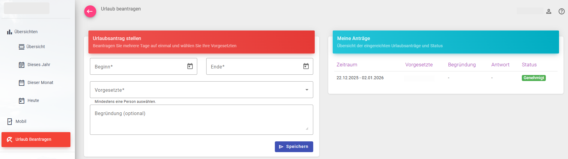 Formular Urlaub beantragen