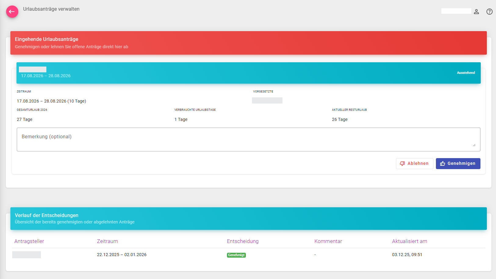 Urlaubsanträge verwalten